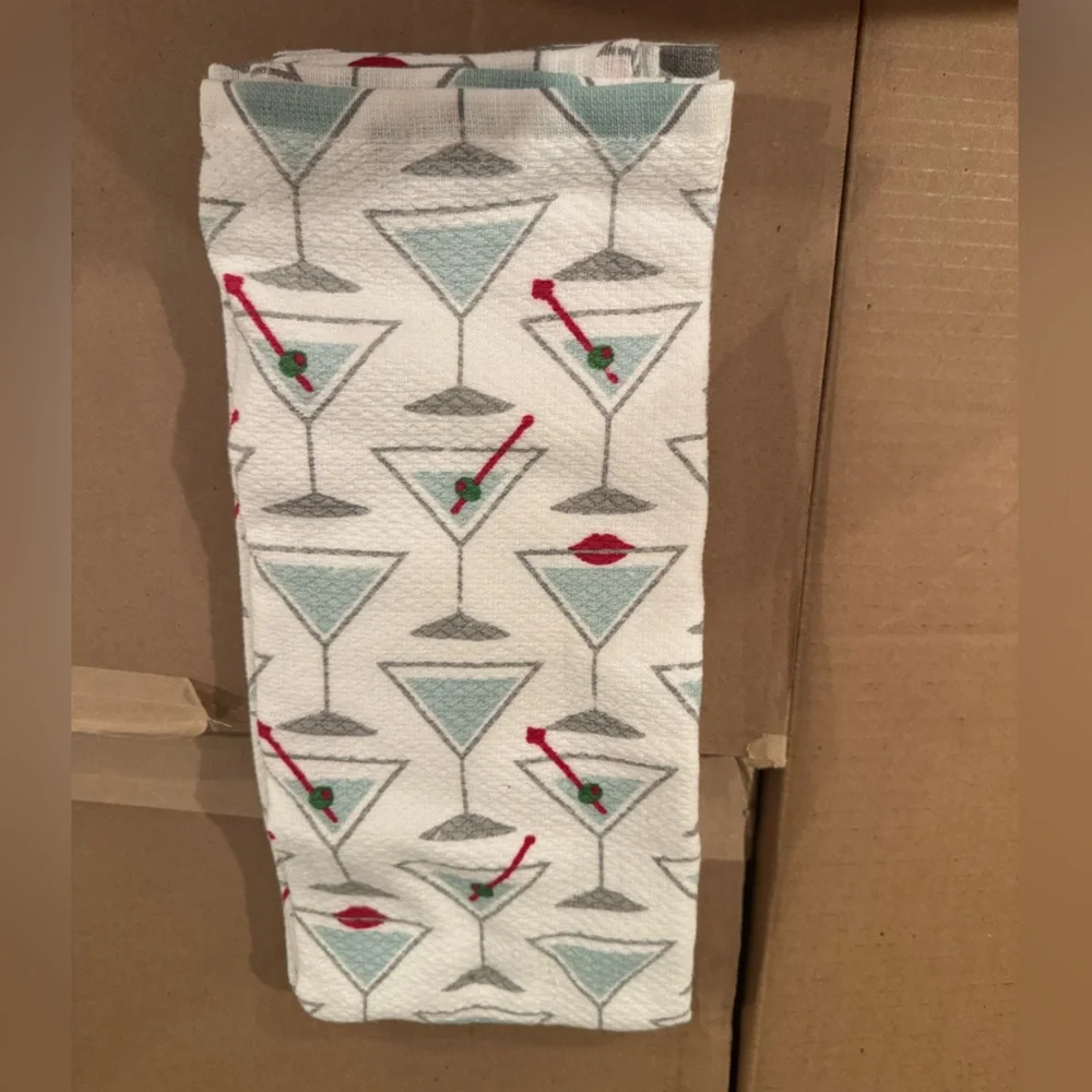 3 Kate Spade Martini Print Kitchen Towels NWT - Picture 2 of 2